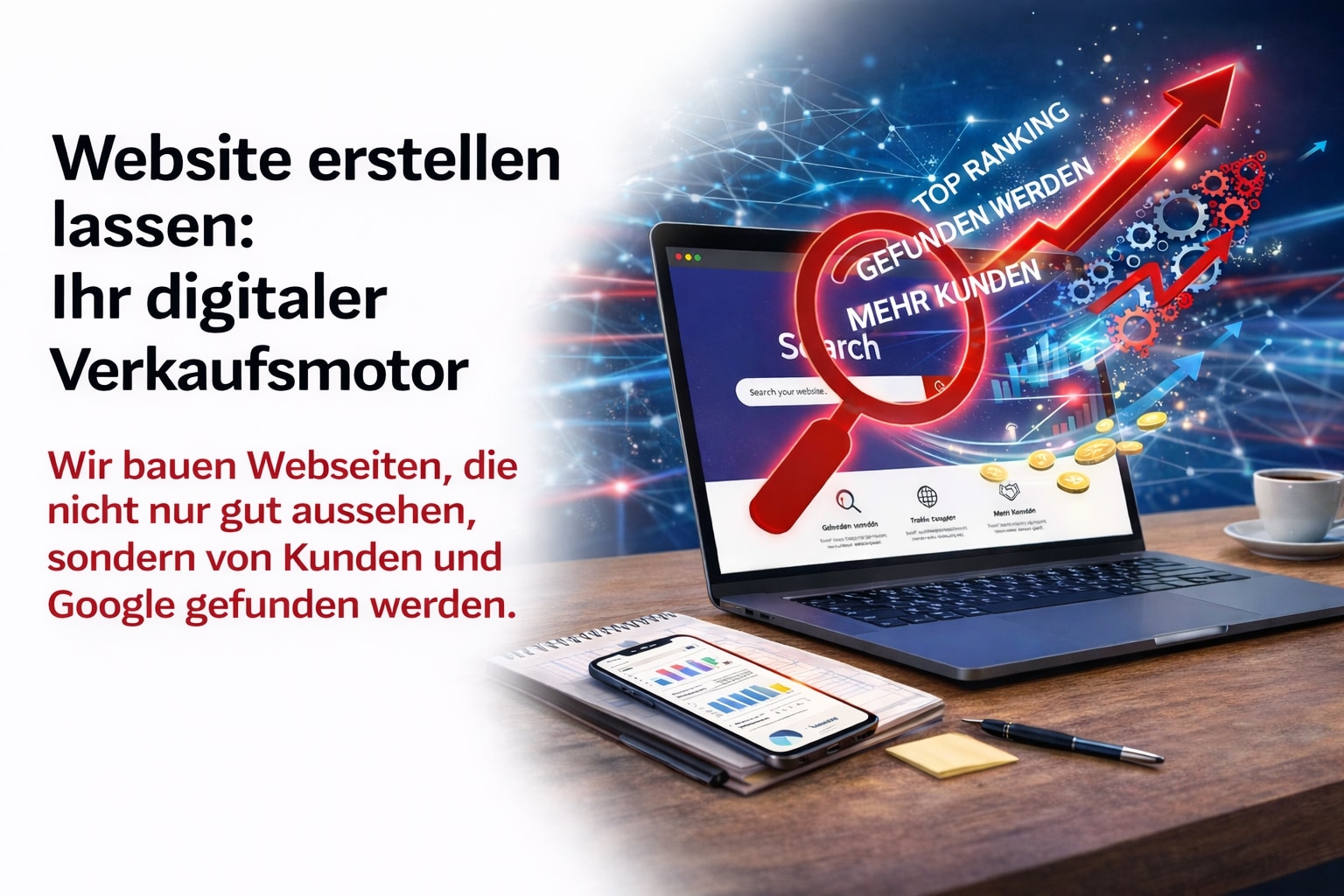 Website erstellen lassen – modernes Webdesign mit SEO-Fokus auf Laptop und Smartphone dargestellt